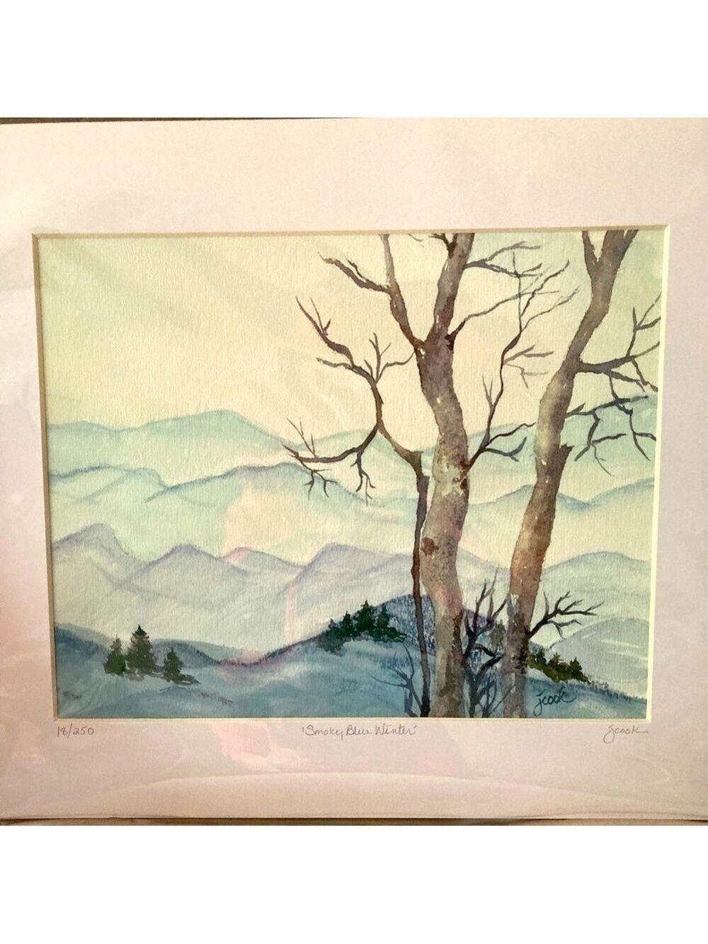 Watercolor Limited Edition print ‘Smoky Blue Winter’. art painting 11x14